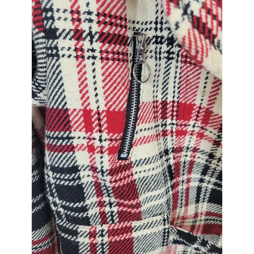 Cato Plaid Moto Jacket Belted Zip‎ Biker Chic Red Black Womens Size Large